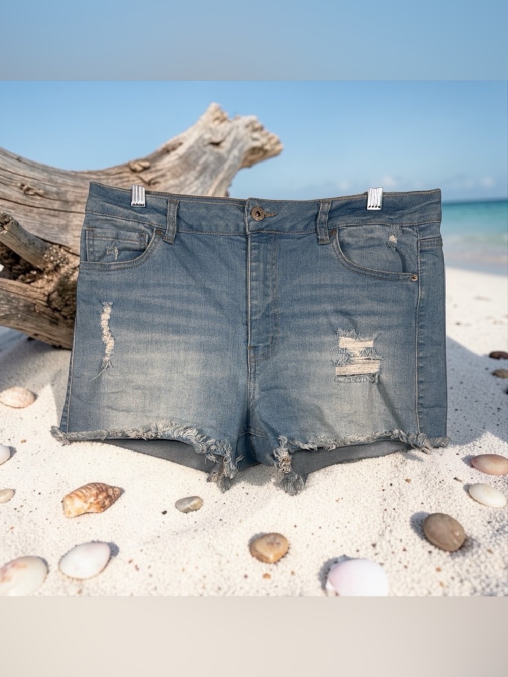Wax Jean Light Blue Distressed Denim Shorts